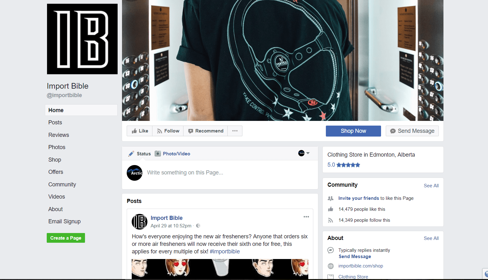 Car T-shirt store, Facebook Page